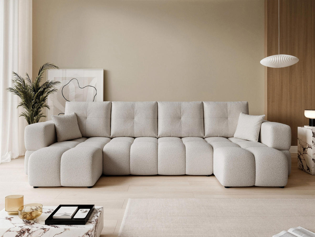 WOHNLANDSCHAFT BUENO mit Schlaffunktion und Bettkasten Hellgrau - Hellgrau, Holzwerkstoff/Kunststoff (318/148cm) - Idohome