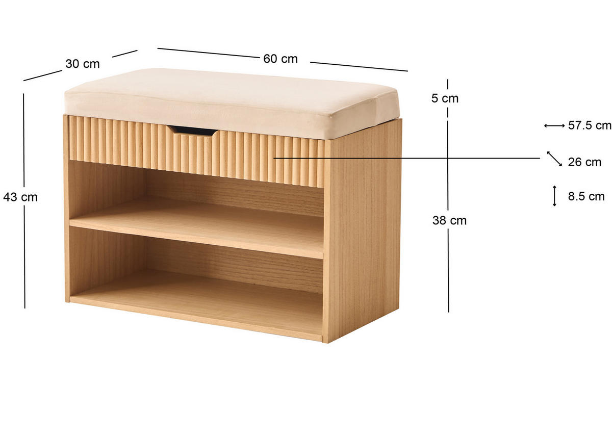 SCHUHBANK Holz Beige - Beige, Holz (60/44/30cm) - Nordlys