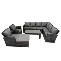 LOUNGEGARNITUR mit Couchtisch Sofa,Hocker Polyrattan Dunkelgrau 9-Sitzer - Dunkelgrau/Grau, Glas/Kunststoff - Fimous