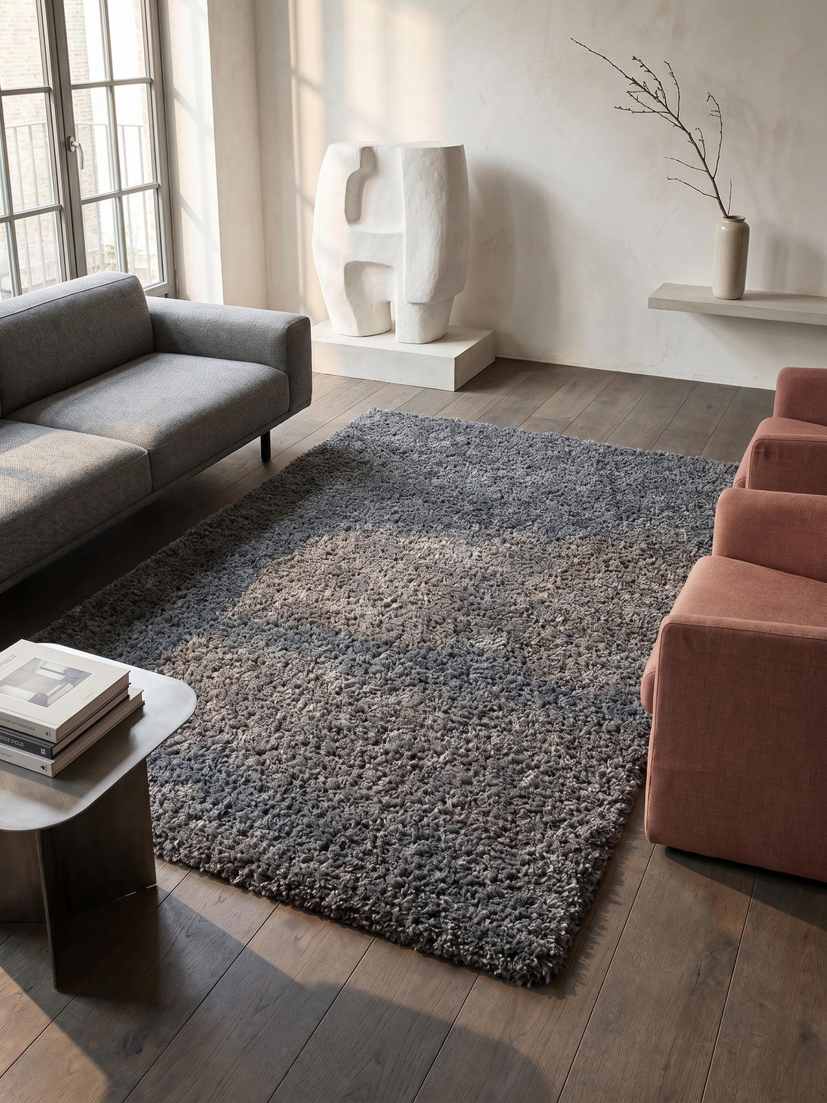 HOCHFLORTEPPICH Shaggy Uni Kuschelig Waschbar Wohnzimmer Strapazierfähig Grau 120x170 cm – RHEIN - Grau, Textil (170/120cm) - KADIMA DESIGN