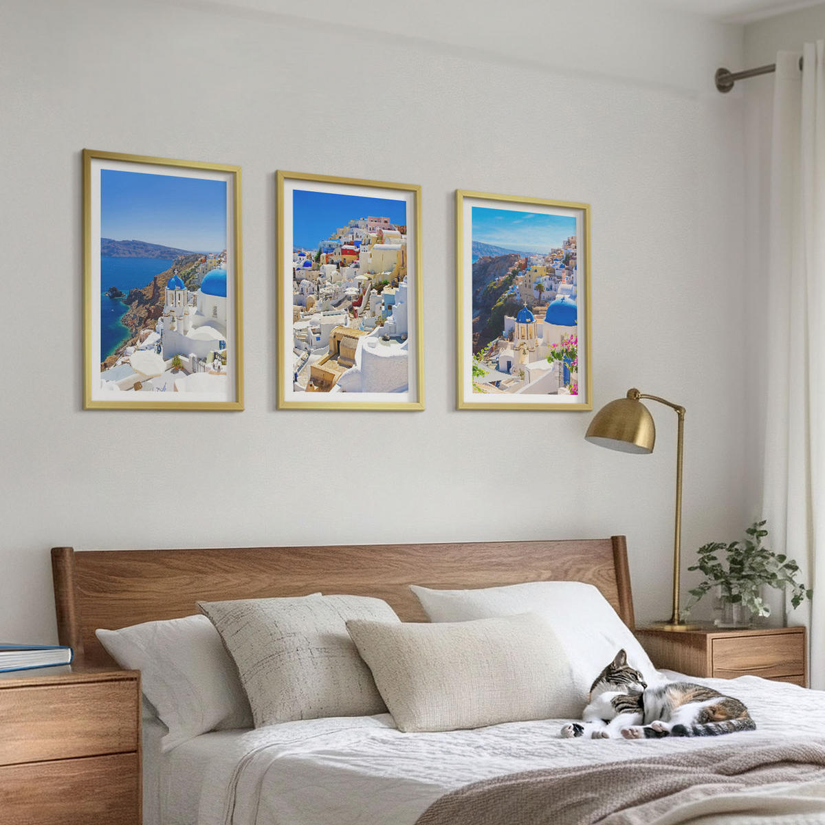 WANDBILDER 3er Set - 40x60 cm Goldrahmen - Landschaftsarchitektur Oia Santorini - Goldfarben, Kunststoff (40/60cm) - ArtPrintCave