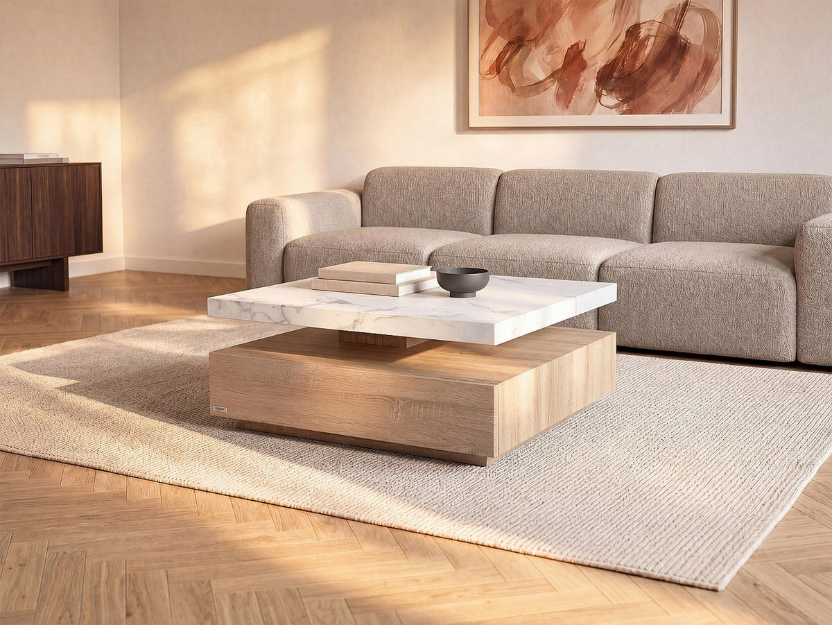 COUCHTISCH - 80 cm x 80 cm - holz - naturfarben hell, weiß Kyria - Naturfarben/Weiß, Holz (80/80/36cm) - Vente-Unique