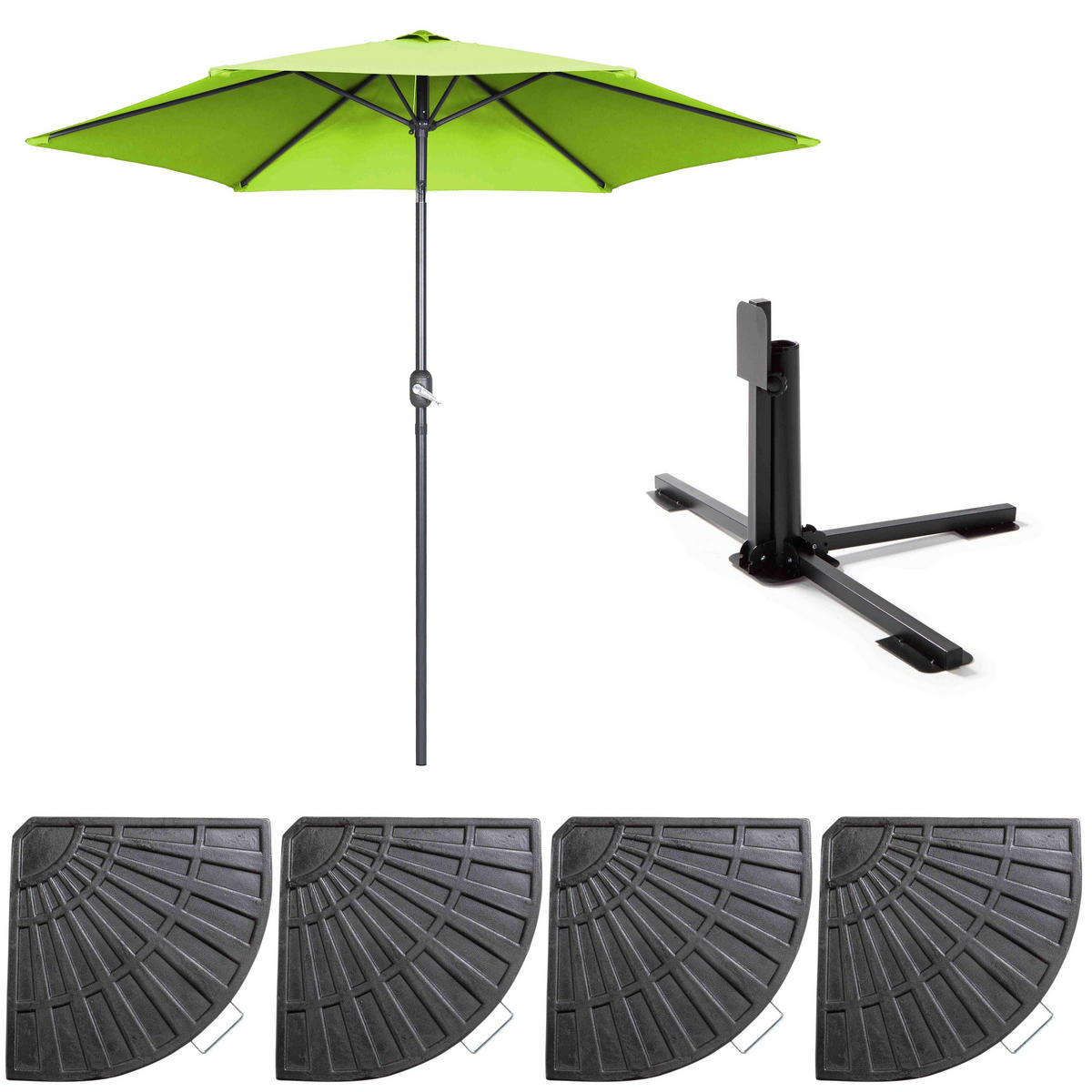 SONNENSCHIRM 3x3m mit 4 Gewichtsplatten, Grün - Grün, Metall (300/300cm) - Oviala