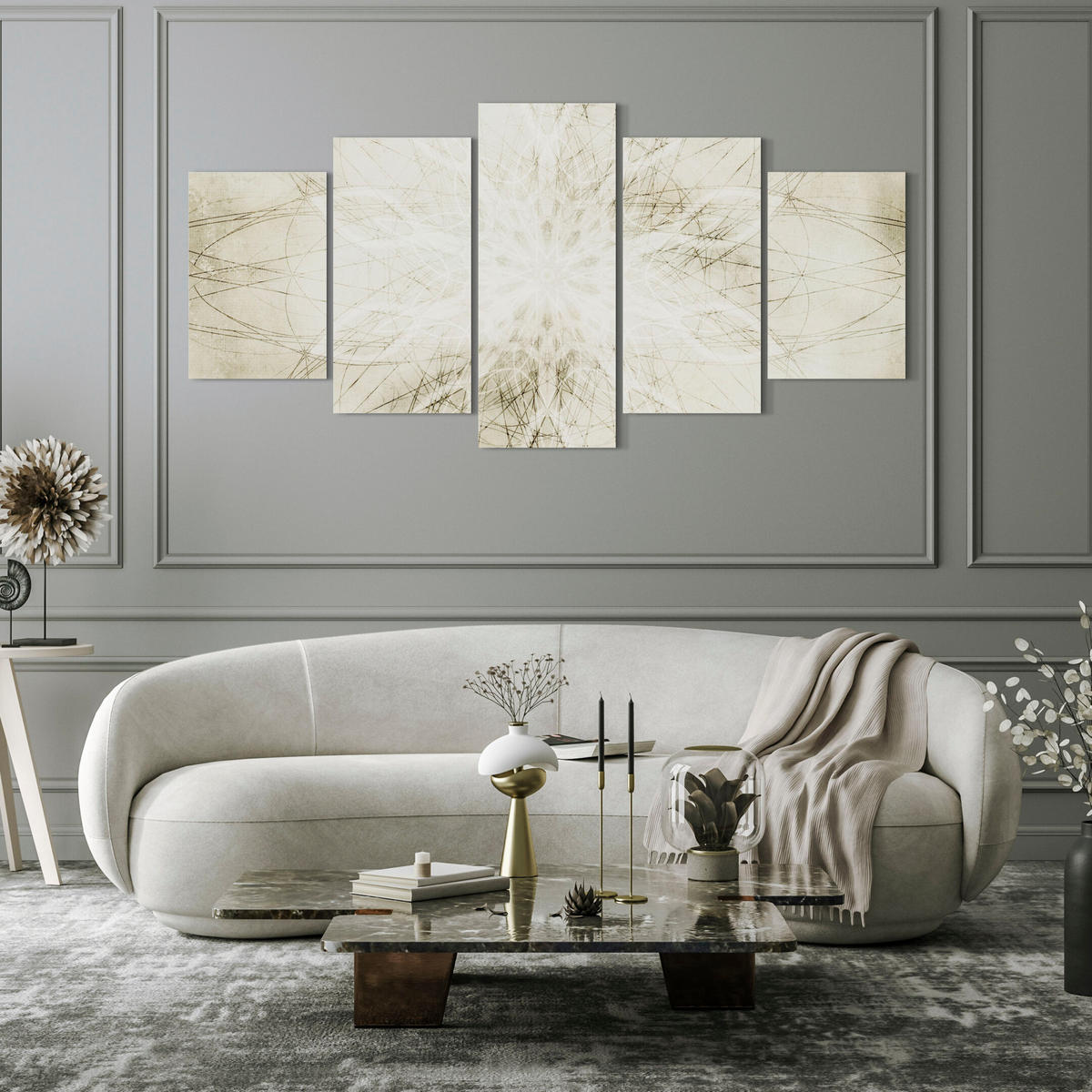 LEINWANDBILD Boho 5-tlg. 150x75 cm - Multicolor, Holz (150/75cm) - LUMASOUL