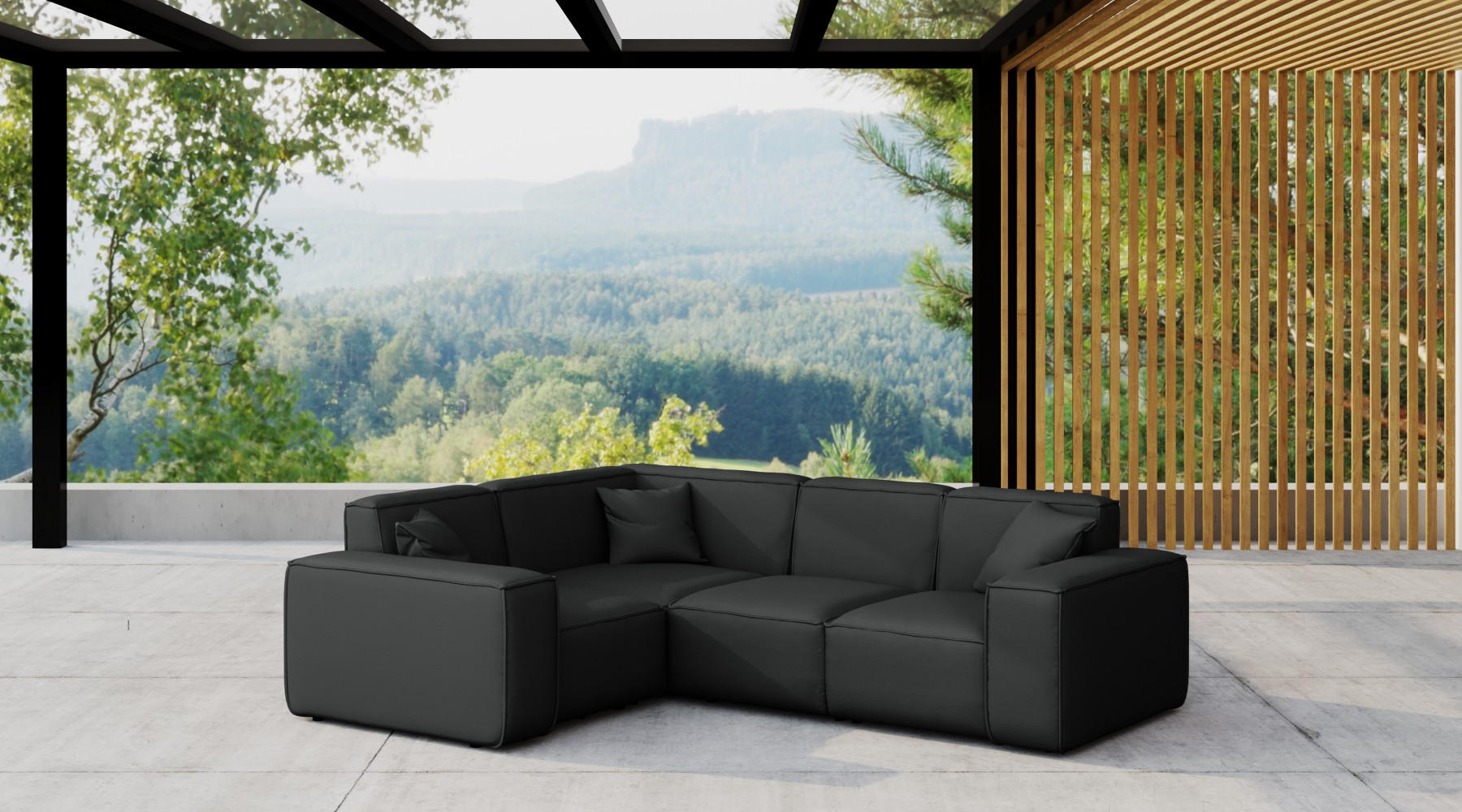 GARTENECKSOFA L-form MALIBU Stoff Odyssey Schwarz Links - Schwarz, Holz (181/73/246cm) - Kaiser Möbel