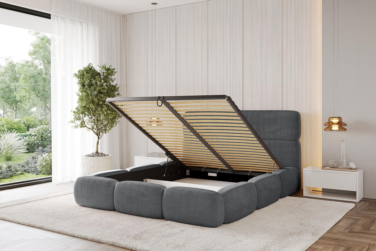 POLSTERBETT mit Bettkasten und Lattenrost, Bett mit Matratze H3/H4 - ELVA 120x200 Dunkelgrau - Anthrazit, Holzwerkstoff/Textil (120/200cm) - ALTDECOR