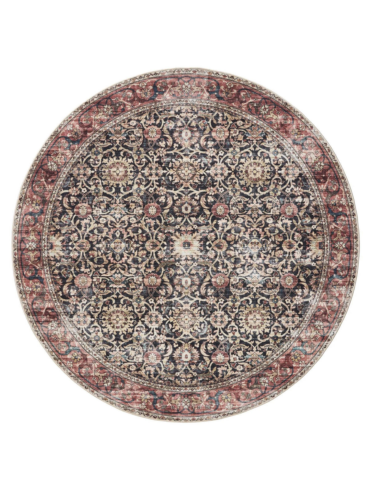 VINTAGE-TEPPICH George waschbar ø 120 cm rund - Rot/Multicolor, Kunststoff (120/120cm) - benuta