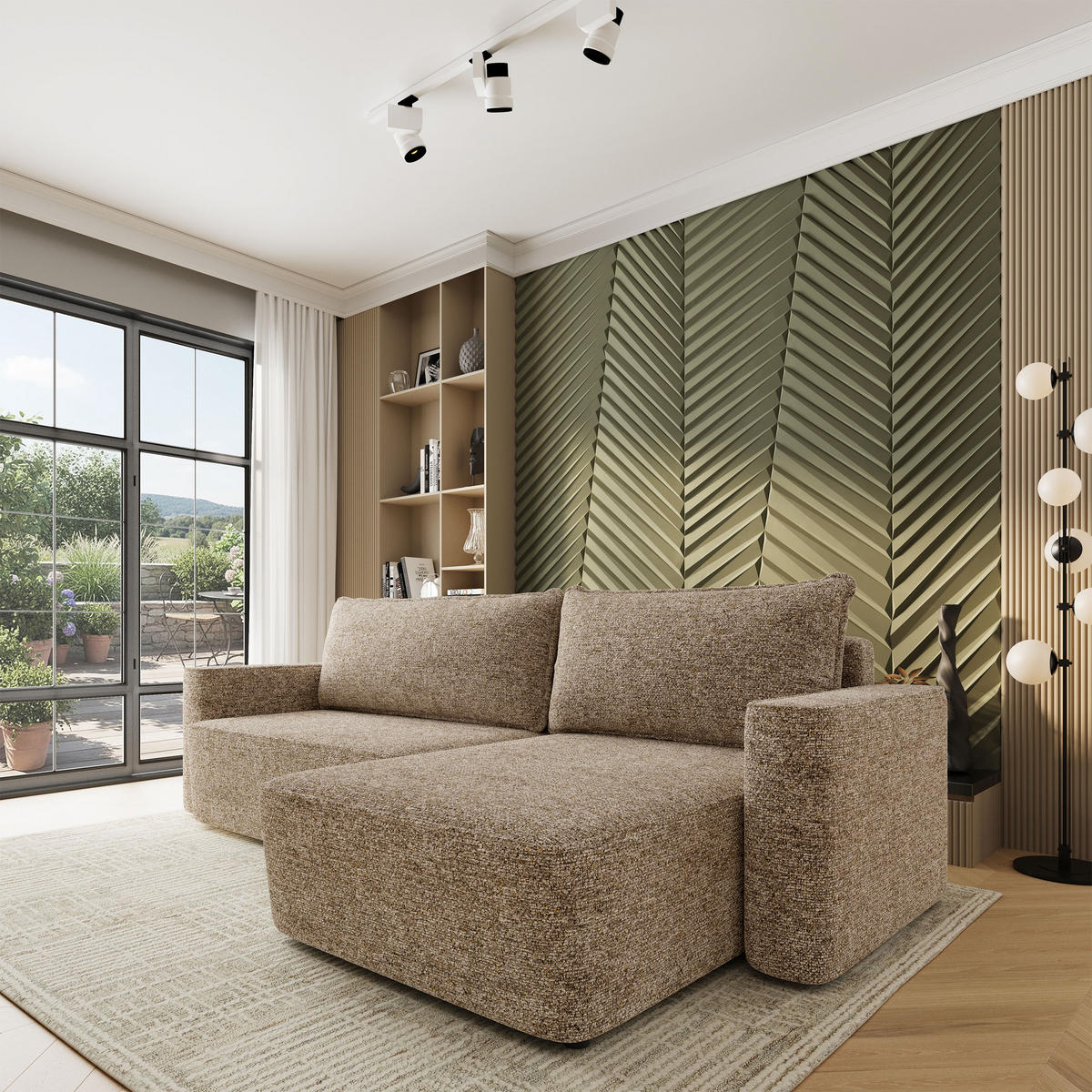 ECKSOFA BELARO BL Beige Chenille mit Schlaffunktion - Beige, Holz/Textil (280/162cm) - MASSENO