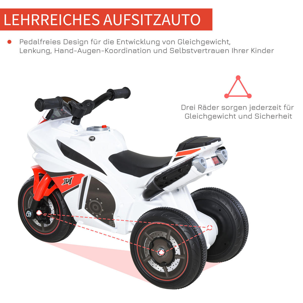 KINDER RUTSCHAUTO, Weiß+Rot, PP+ Metall - Weiß, Kunststoff (74/39/48cm) - HOMCOM