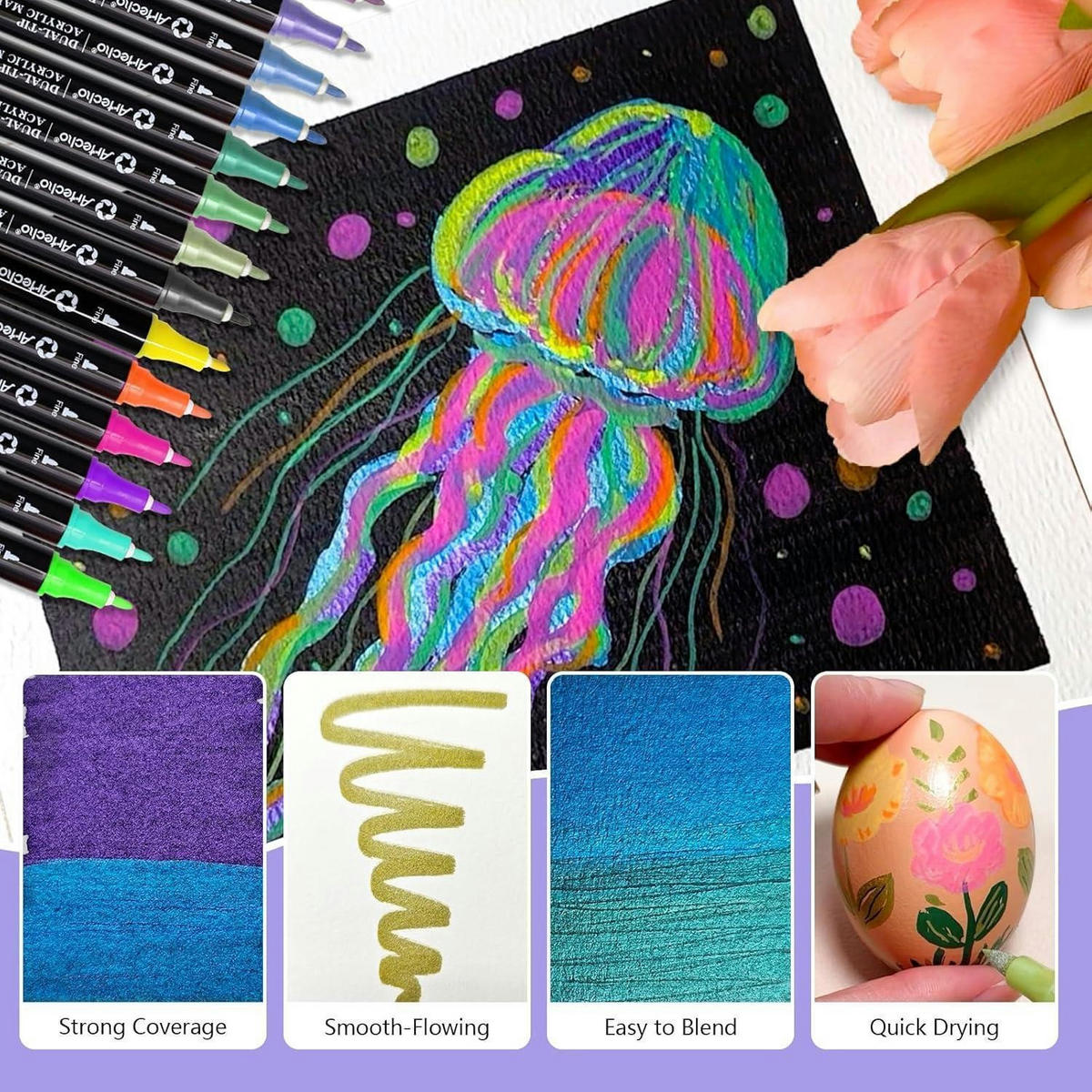 ACRYLSTIFTE 18 Farben Set (12 Metallic + 6 Fluoreszierend) Dual Tip Marker - Multicolor, Kunststoff (10/2/14cm)
