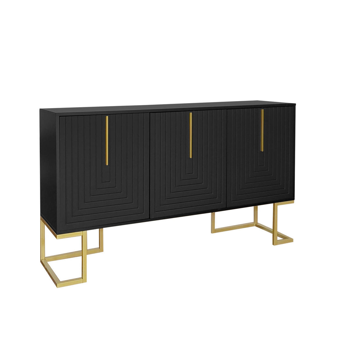 SIDEBOARD Schwarz mit 3 Türen und verstellbaren Regalböden,138/80.5/40 cm - Schwarz, Holzwerkstoff (138/80.5/40cm) - Flora Grace