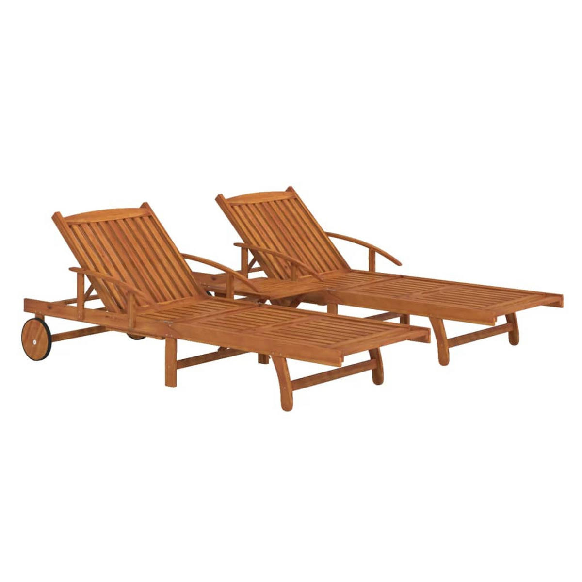 SONNENLIEGEN 2 Stk. mit Tisch Massivholz Akazie - Braun, Holz (68/85/200cm) - furnicato