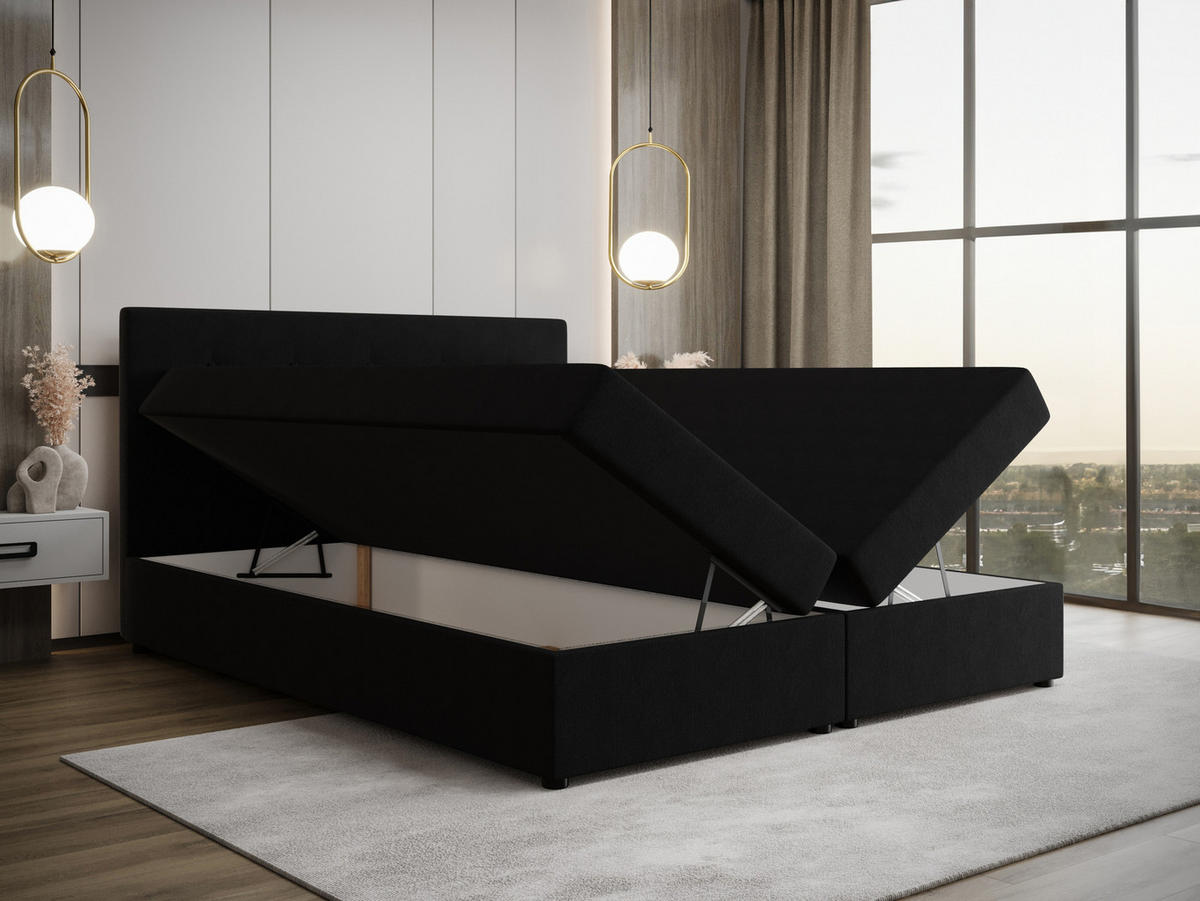 BOXBETT FADO 1 mit Matratze H3 und Topper 140x200 Cosmic 100 - Schwarz, Holz/Textil (140/200cm) - Bedante