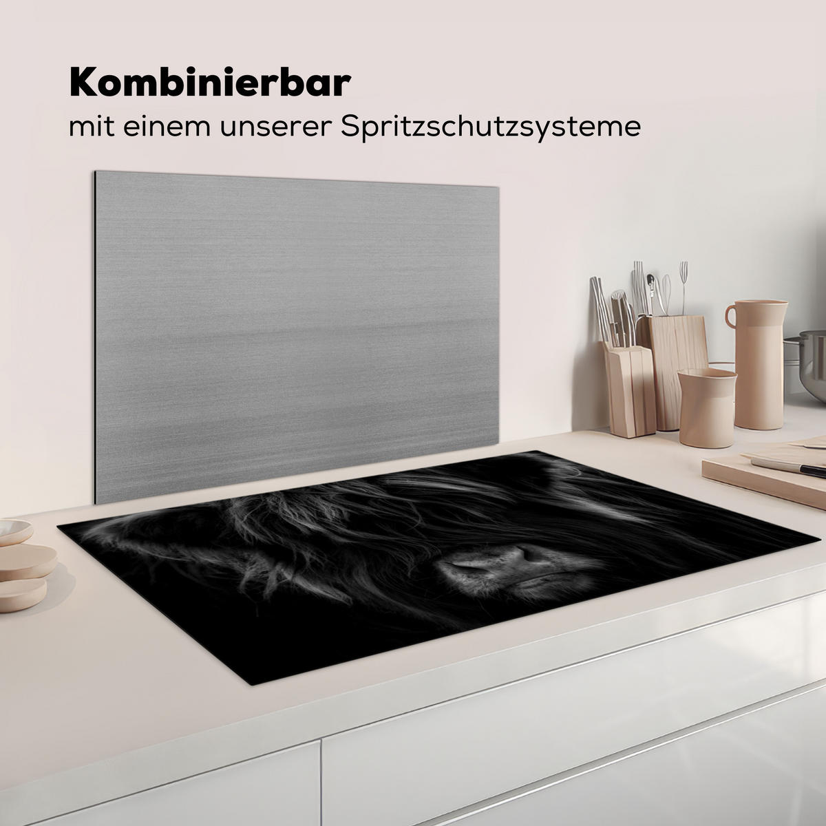 HERDABDECKPLATTE Schottischer Highlander - Kuh - Schwarz - Weiß - Tiere Induktionsschutz 91.6x52.7 cm - Schwarz, Kunststoff (91.6/52.7/0.2cm) - MuchoWow