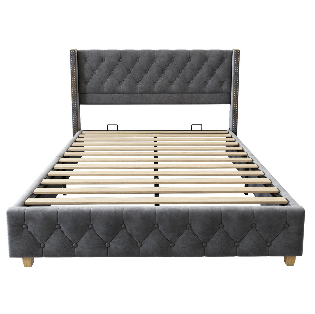 POLSTERBETT 160/200 cm Grau aus Samt mit Knopfheftung - Grau, Textil (160/200cm) - OKMYHOME