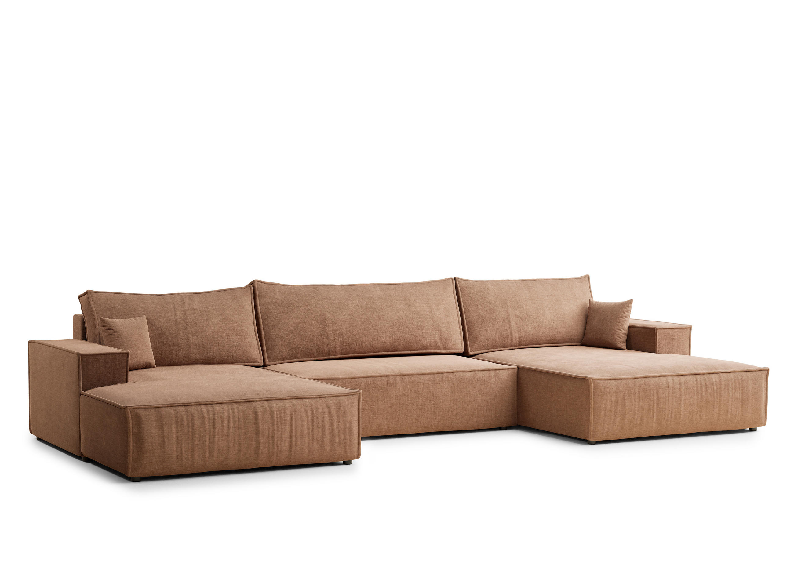 WOHNLANDSCHAFT Kyoto Hellbraun Chenille-Stoff - Hellbraun/Schwarz, Holz/Holzwerkstoff (398/70/148cm) - Maison de Reve
