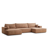 WOHNLANDSCHAFT Kyoto Hellbraun Chenille-Stoff - Hellbraun/Schwarz, Holz/Holzwerkstoff (398/70/148cm) - Maison de Reve