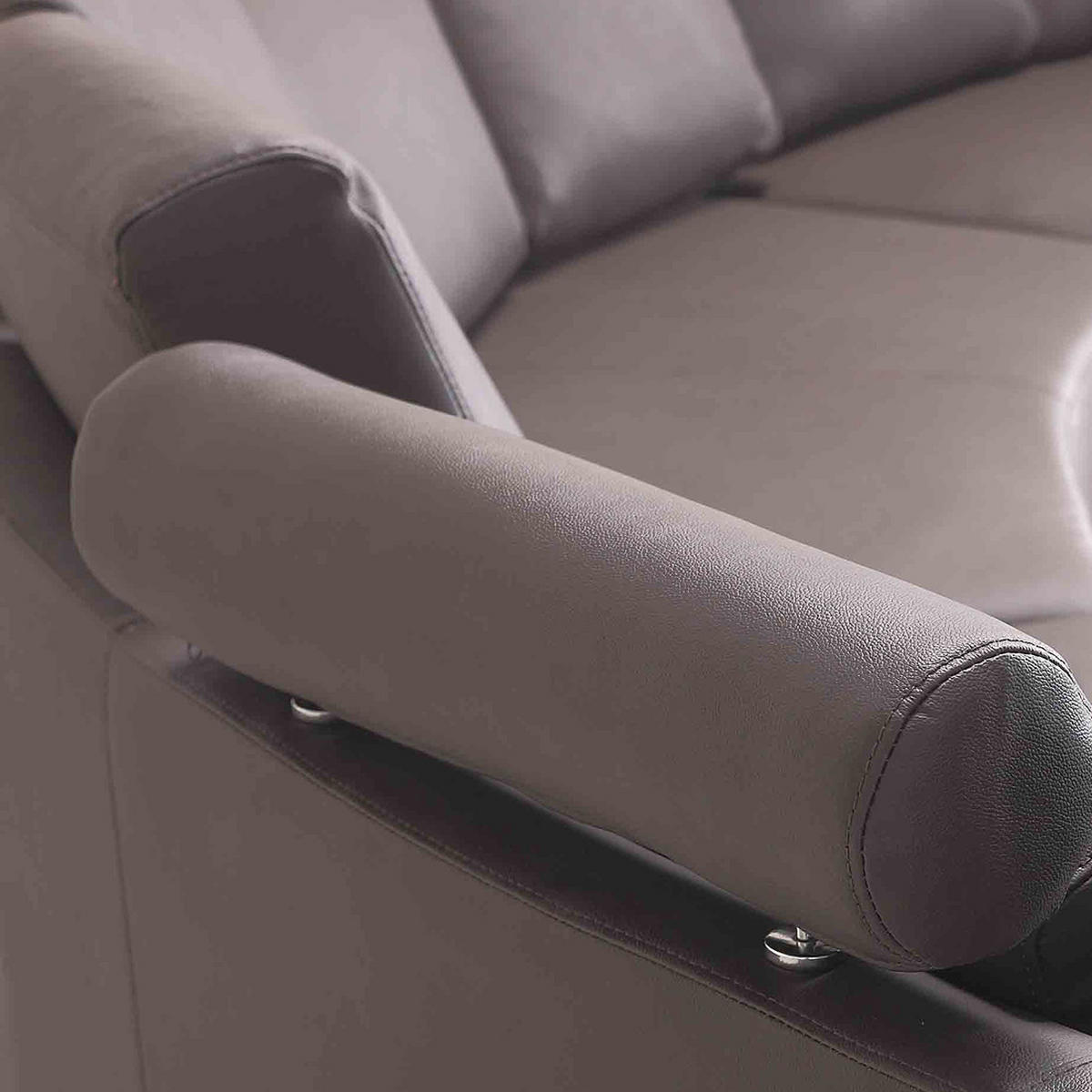 7-SITZER-SOFA mit Ottomane Echtleder, Kunstleder Braun Rotunde - Braun, Leder/Textil (448/76/236cm) - Beliani