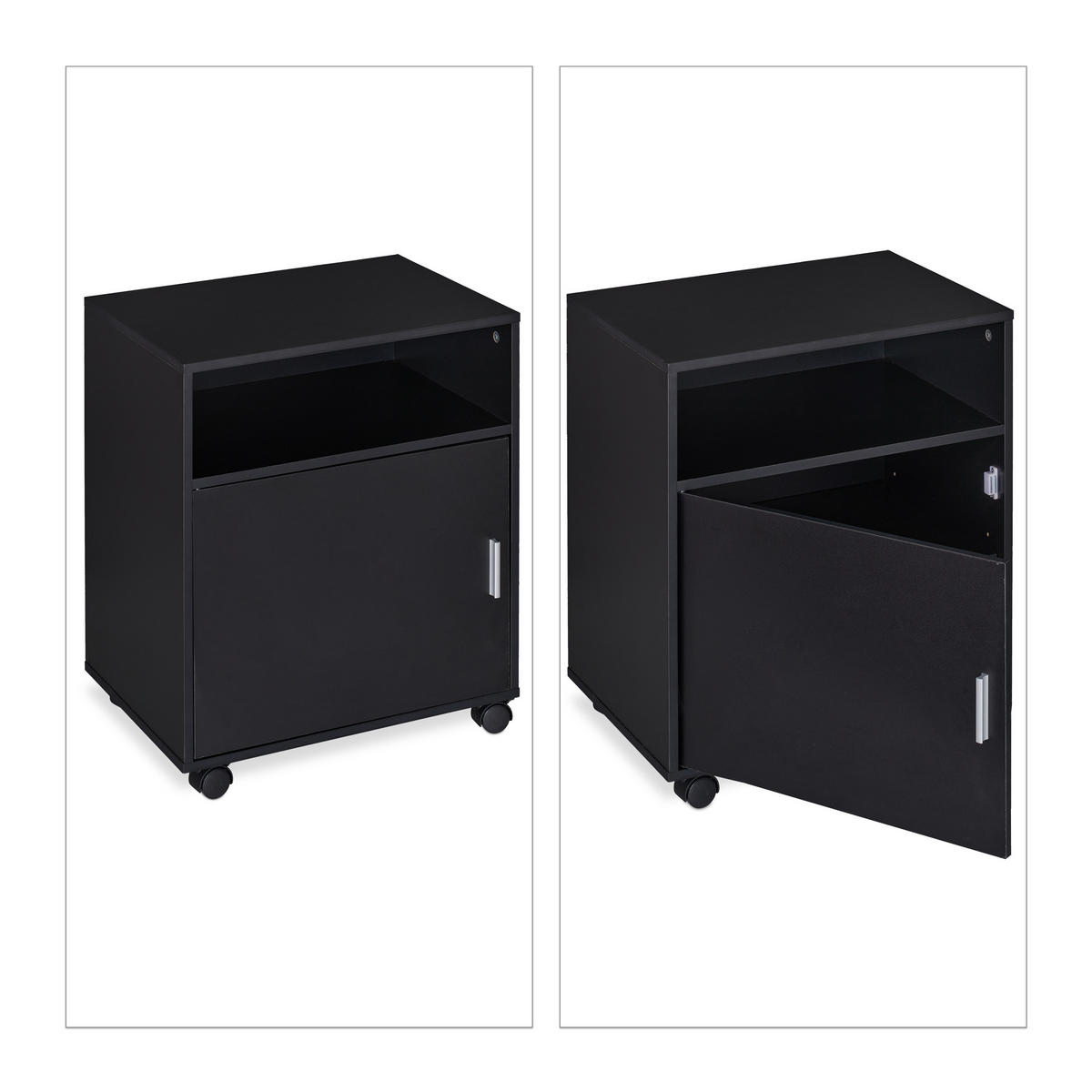 RULLHURTS Svart 3 fack 57x48x34 cm - Svart, Träbaserade material/Plast (48/57/34cm) - Relaxdays