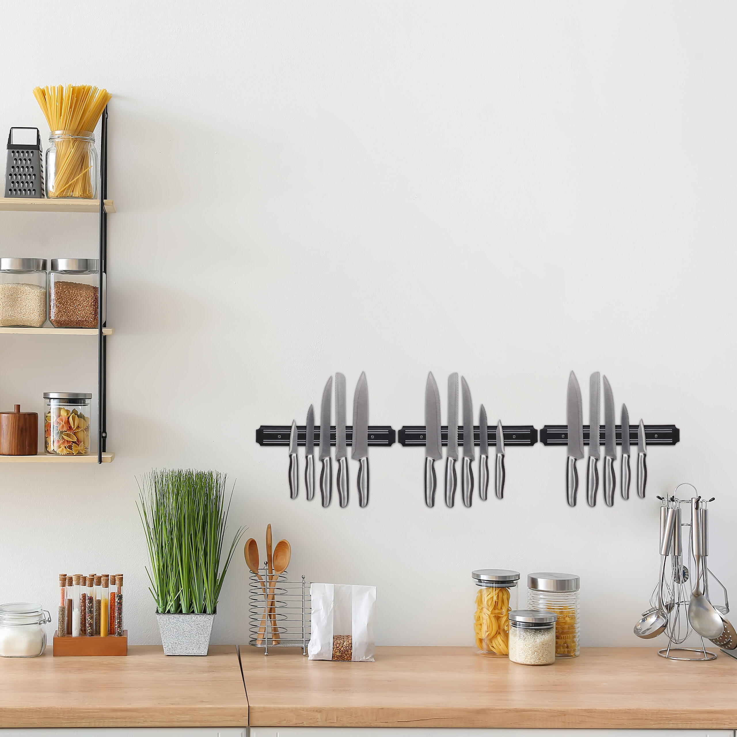 3XMAGNETLEISTE - Schwarz, Kunststoff/Metall (33/5/1.5cm) - Relaxdays