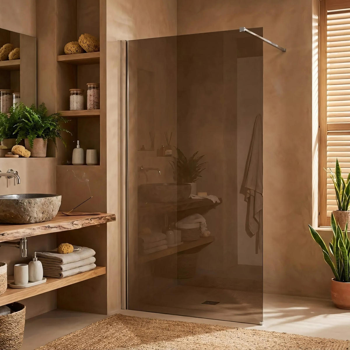 DUSCHWAND Rea Flexi Brown / Chrome 130 - Chromfarben, Glas (120/130/195cm) - REA