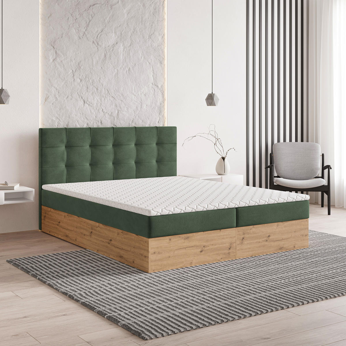 BOXBETT MOLVEN 160x200 cm mit Matratze und Topper - Grün - Grün, Holz (160/200cm) - MASSENO