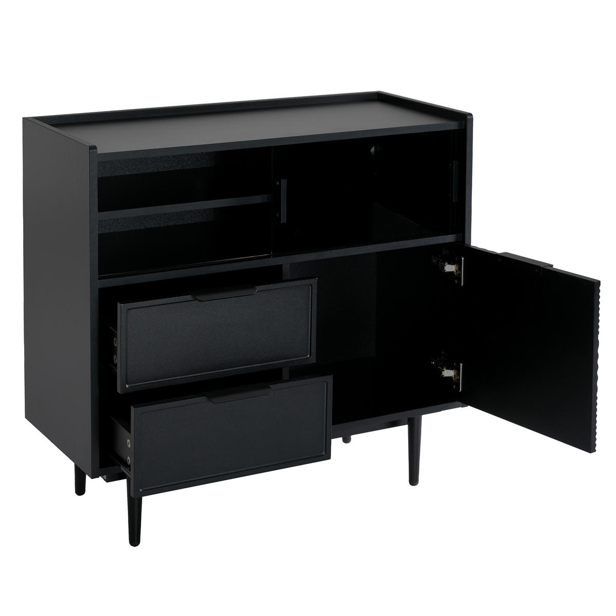 VITRINE 80x35x80 cm Schwarz mit Glasschiebetüren & LED-Lichtleiste - Schwarz, Holzwerkstoff (80/80/35cm) - Modfu