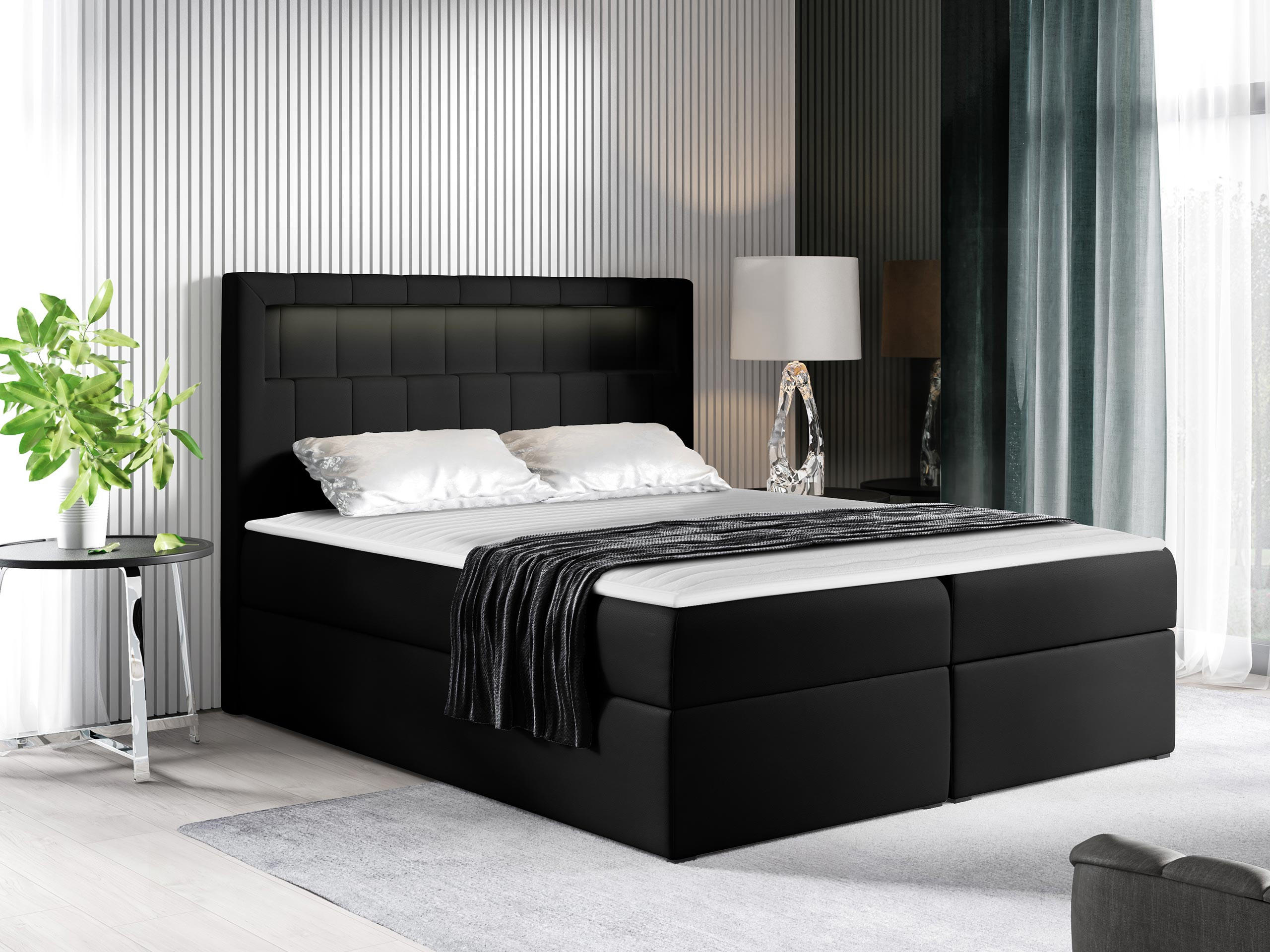 BOXBETT Aspen - Schwarz, Holz/Textil (180/200cm) - MIRJAN24