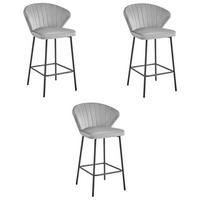 BARHOCKER 3er Set Silbergrauer Samt, Bequeme Sitzfläche, Schwarze Füße - Grau, Textil (43/46/33cm) - Best For Home