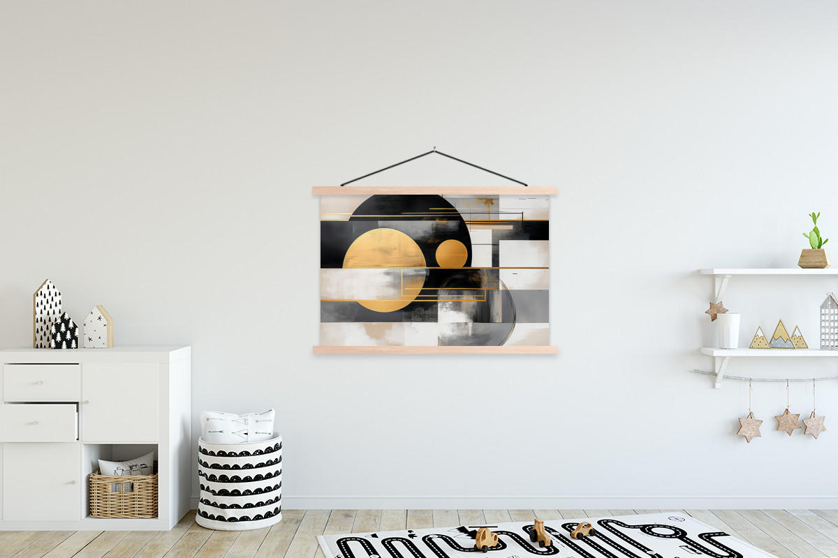 POSTER Abstrakt - Gold - Silber - Formen - Ästhetisch - Modern 120x80 cm - Goldfarben, Textil (120/80/0.15cm) - MuchoWow