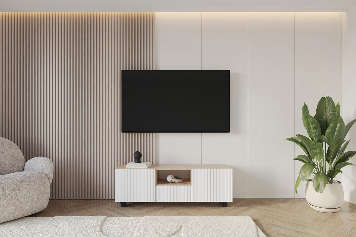 LOWBOARD KITO-S 140x50x41 cm - Artisan / Weiß - Schwarz/Weiß, Holzwerkstoff (140/50/41cm) - ALTDECOR