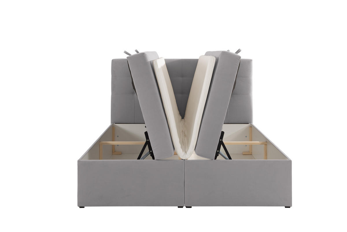 BOXBETT VELLIS mit Topper und Bettkasten, Silberfarben, 160x200 cm - Silberfarben, Textil (160/200cm) - KS Home Concept