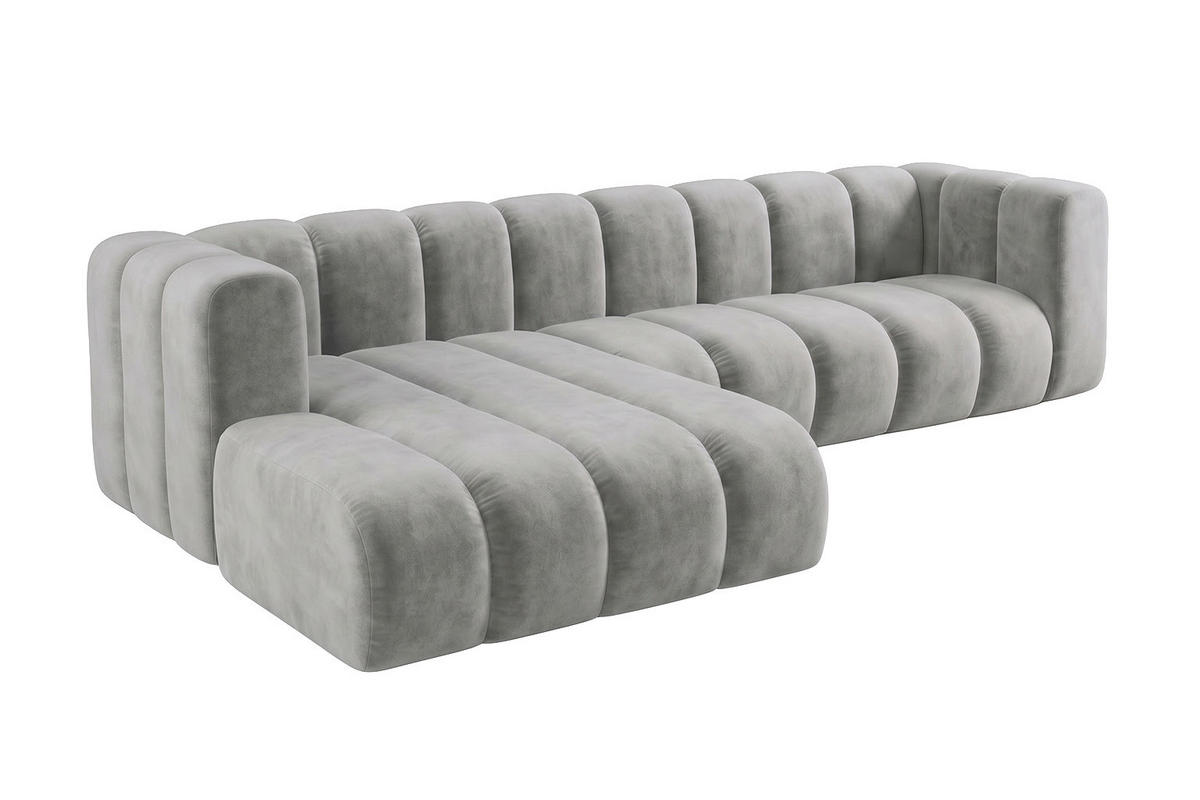 ECKSOFA Modulares In L-Form, Velvet-Stoff Riviera, Grau, Links, GRAND 287 cm - Grau, Holz (287/179cm) - Kaiser Möbel