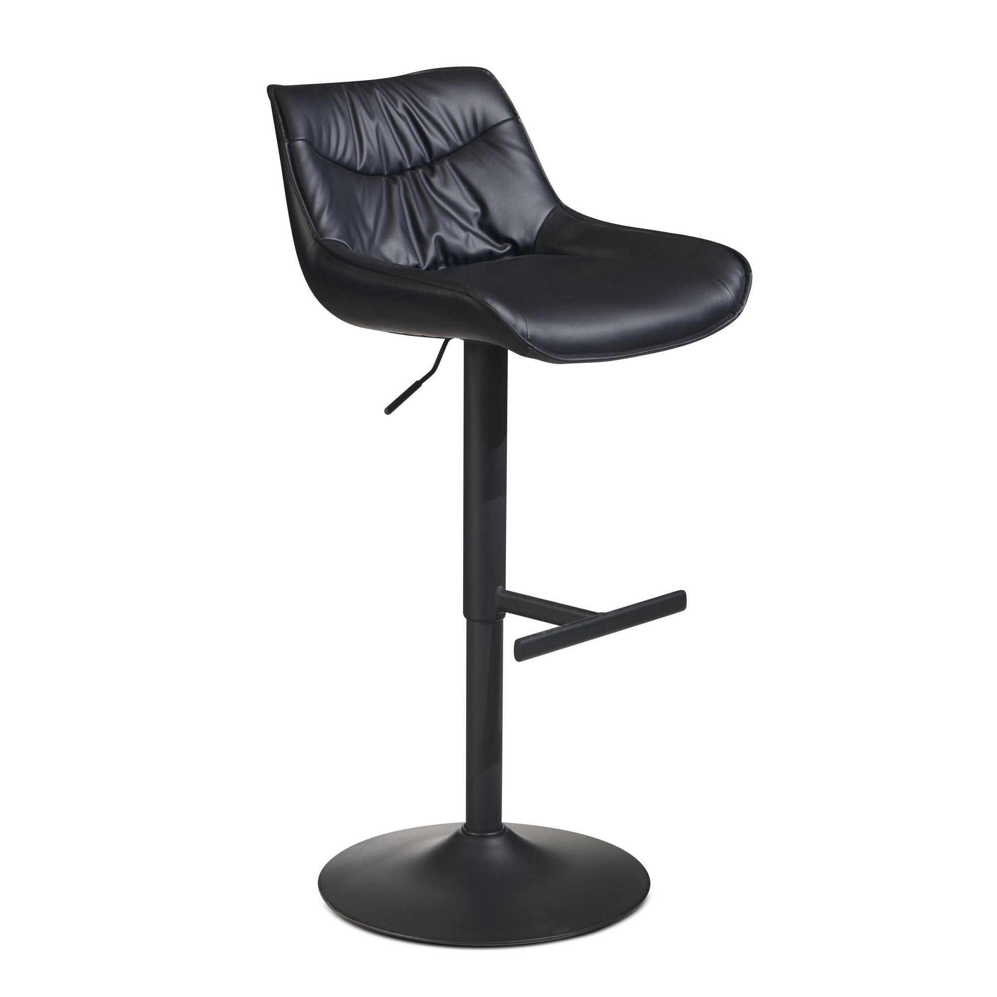 BARHOCKER – Kunstleder Schwarz, Rückenlehne, höhenverstellbar 86–106 cm, Trompetenfuß, 100 kg - Schwarz, Kunststoff/Textil (45/106/55cm) - KADIMA DESIGN