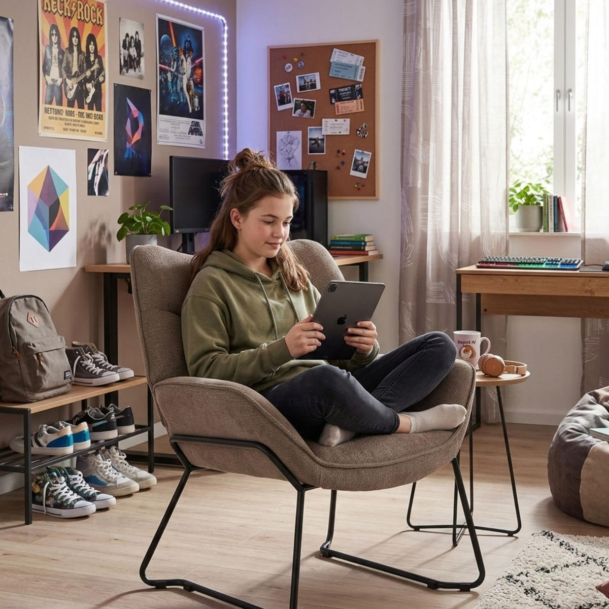 SESSEL Aliano braun - Beige/Schwarz, Textil/Metall (73/76/67cm) - Mr. Deko