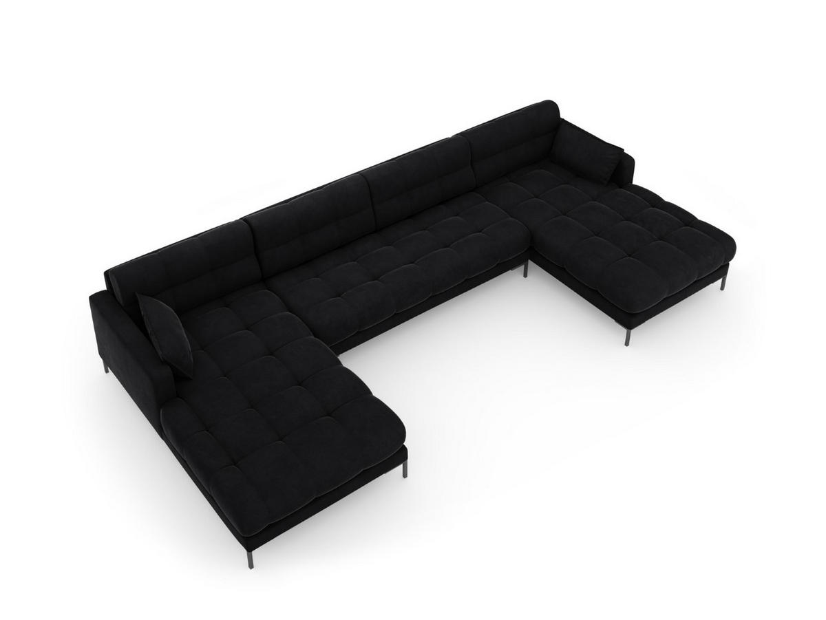 PANORAMASOFA Mamaia aus Samt schwarz 6 Sitzplätze - Schwarz, Textil (185/75/383cm) - Micadoni