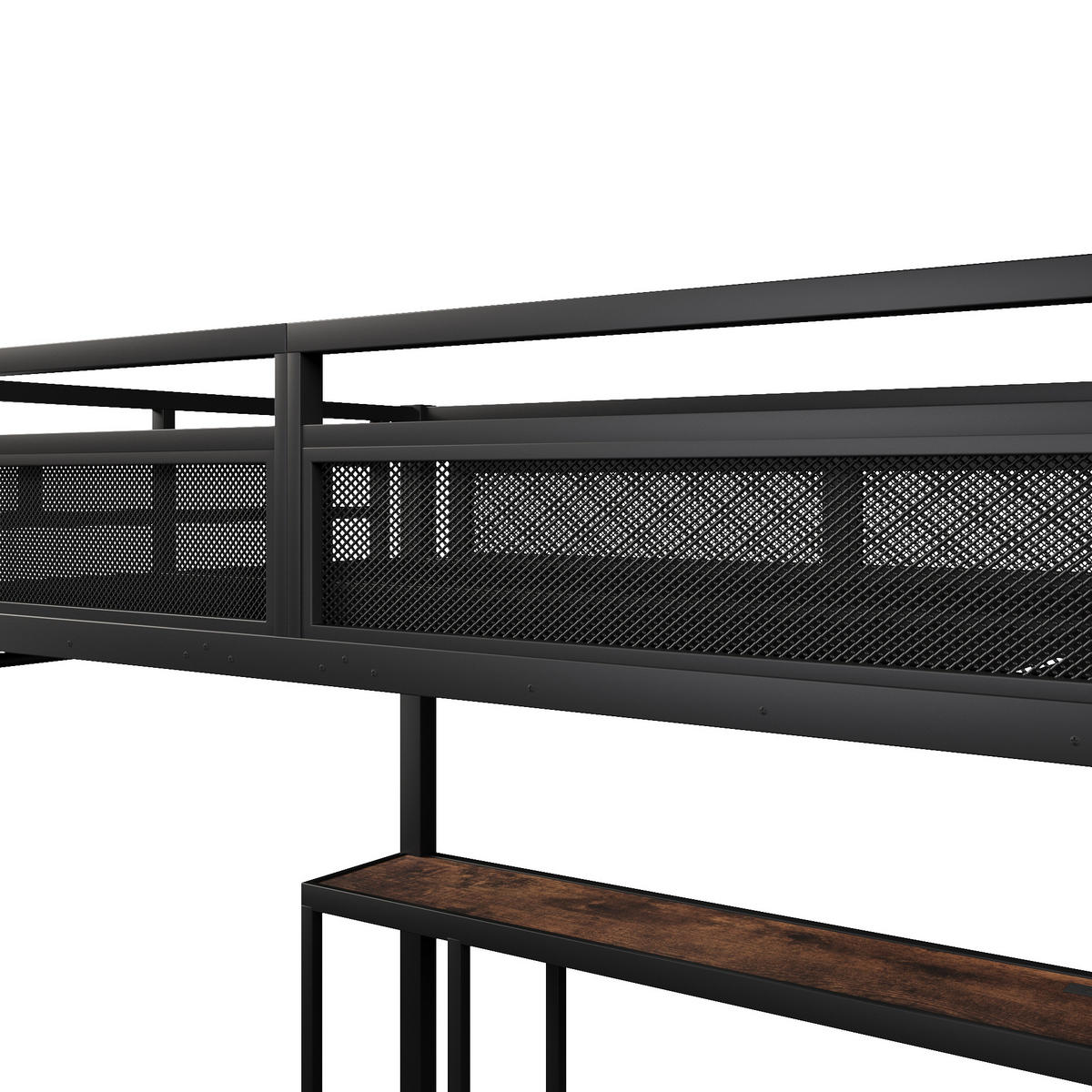 HOCHBETT 140/200 cm in Schwarz Metall und Holz mit LED, USB, Schreibtisch und Ablagefächern - Schwarz, Holzwerkstoff/Metall (140/200cm) - WISHDOR