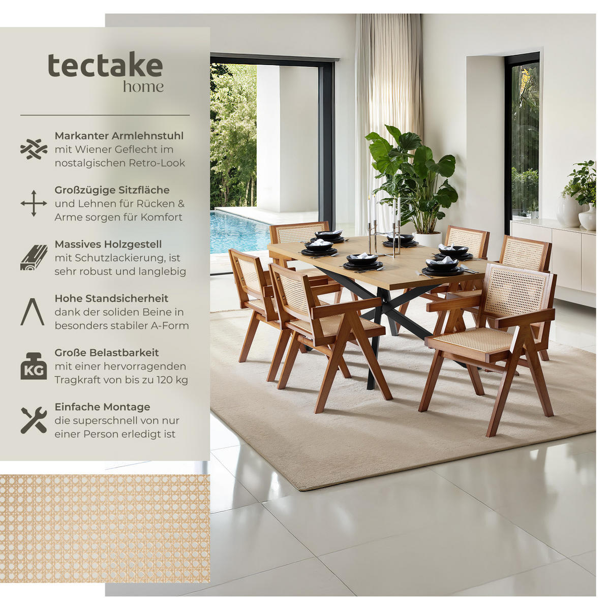 ARMLEHNSTUHL Lissy,59 x 56,5 x 82,5 cm, Belastbarkeit 120 kg,Eiche dunkel - Wildeiche, Holz (59.5/82.5/56.5cm) - tectake