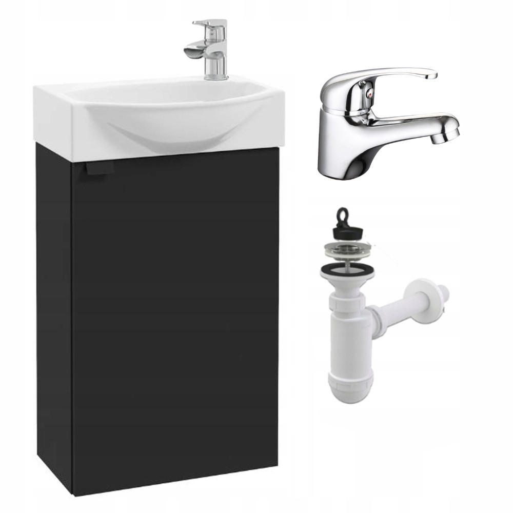 WASCHTISCHKOMBI 40cm mit Waschbecken + Armatur schwarz - Schwarz, Holzwerkstoff (40/60/22cm) - Stamar