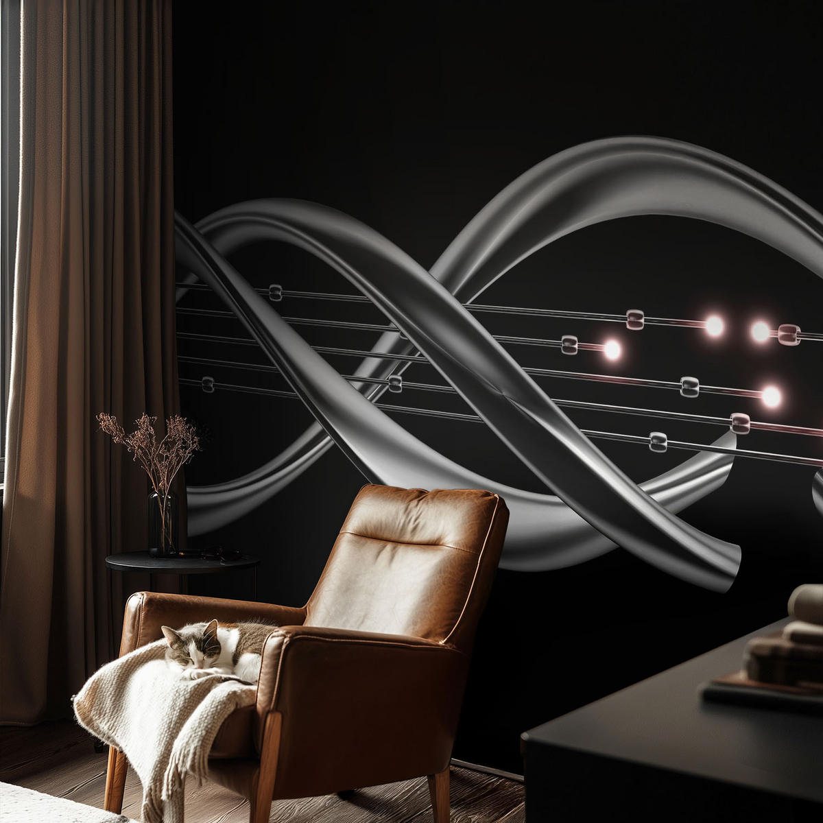 FOTOTAPETE 104x70 cm - Geflochtenes Muster - Schwarz, Textil (104/70cm) - Wallfluent