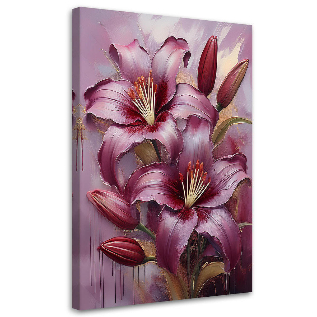 WANDBILD blühende bemalte lilienblumen - Pink, Textil (40/60cm) - Feeby