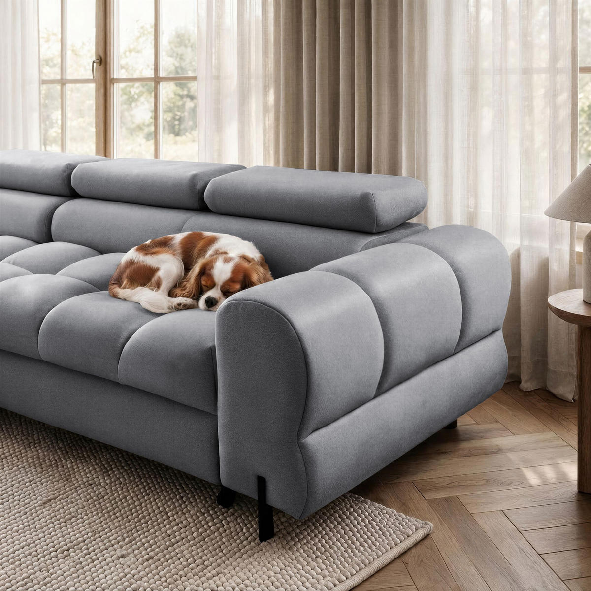 ECKSOFA UFFO L Links mit Schlaffunktion 260x195 Velours Grau - Schwarz/Grau, Holz/Textil (260/195cm) - Muffo