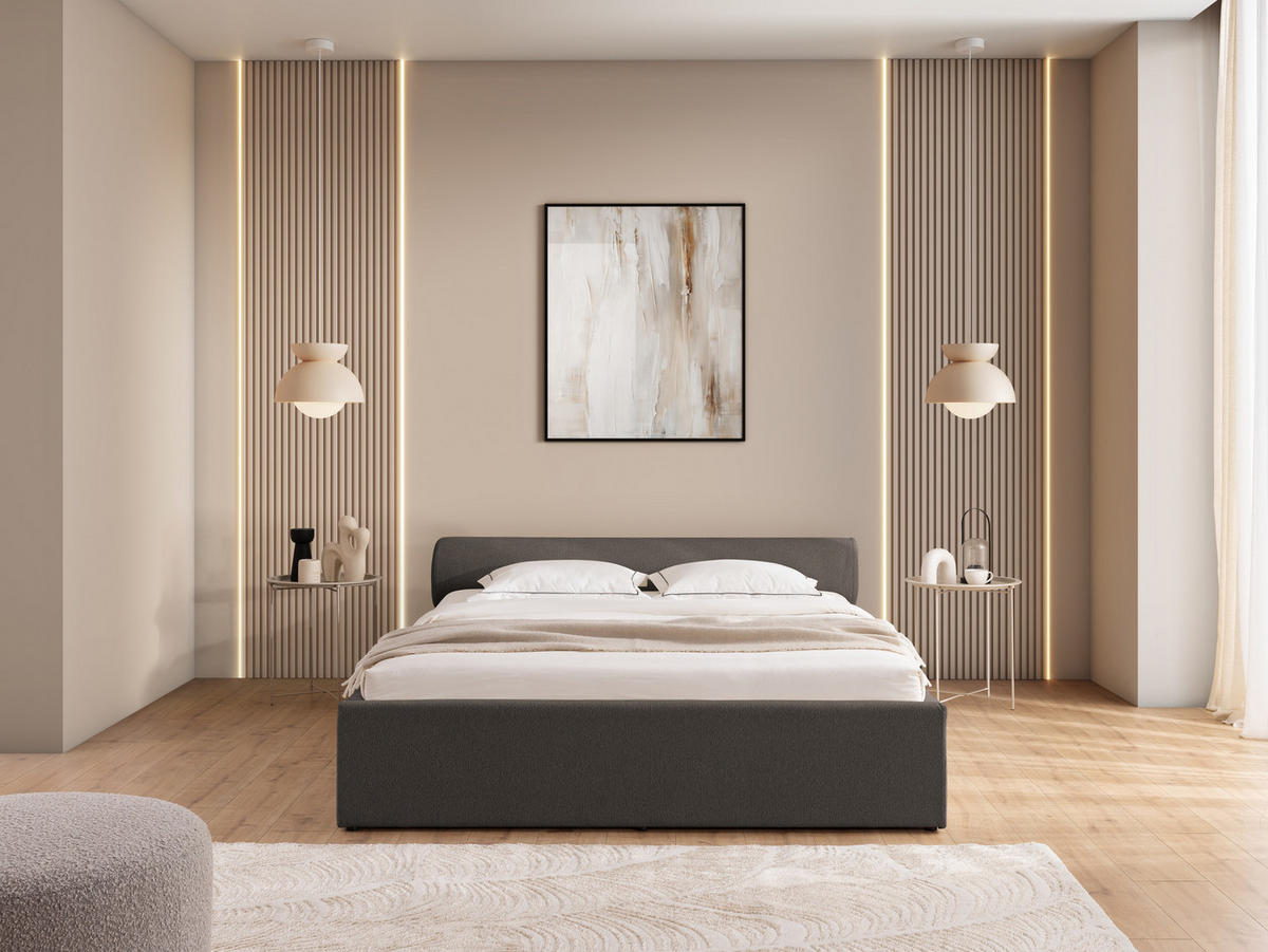 POLSTERBETT 160/200 cm Josy im Designer-Look mit Bettkasten und Lattenrost aus Anthrazit Chenille-Stoff - Anthrazit/Schwarz, Holz/Kunststoff (160/200cm) - S-Style Möbel