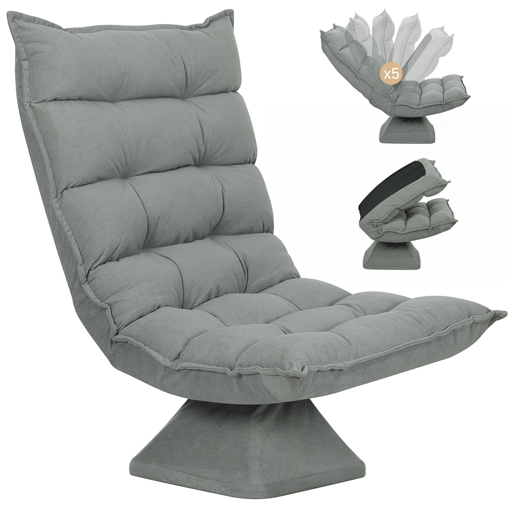 RELAXSESSEL DE-06633 drehbar Hellgrau - Hellgrau, Textil/Metall (70/95/62cm) - ComfortXL