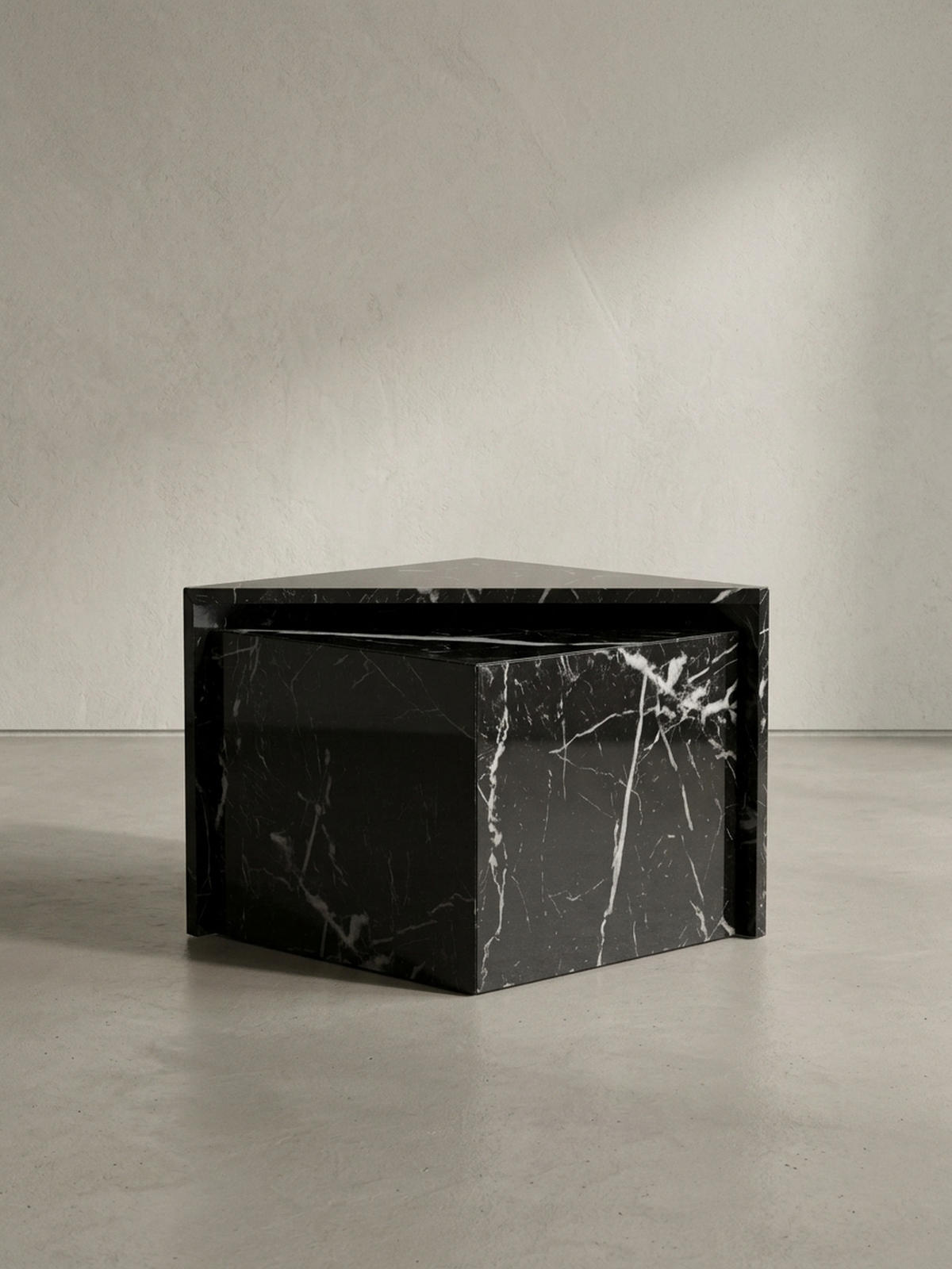 COUCHTISCH 2er Set Hochglanz Marmoroptik Verschachtelbar MONOBLOC, Schwarz 50x50x42 cm - Schwarz, Holzwerkstoff (50/50/42cm) - KADIMA DESIGN