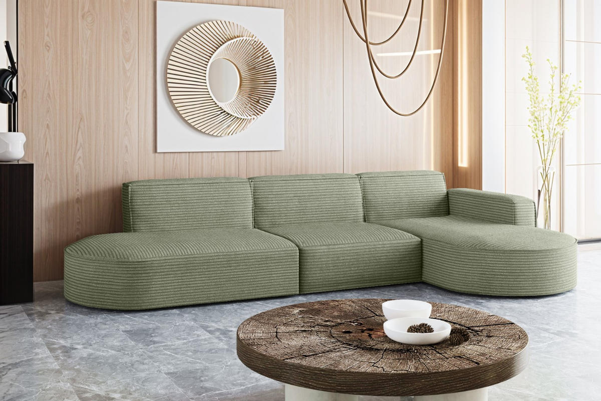 ECKSOFA Designer, Sofa L form MODENA 302 cm stoff Poso Hellgrün Rechts - Hellgrün, Holz (302/296cm) - Kaiser Möbel