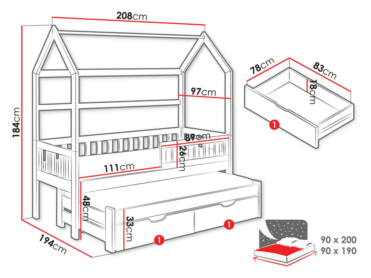 HAUSBETT Tymon II - Olivgrün, Holz (90/200cm) - MIRJAN24