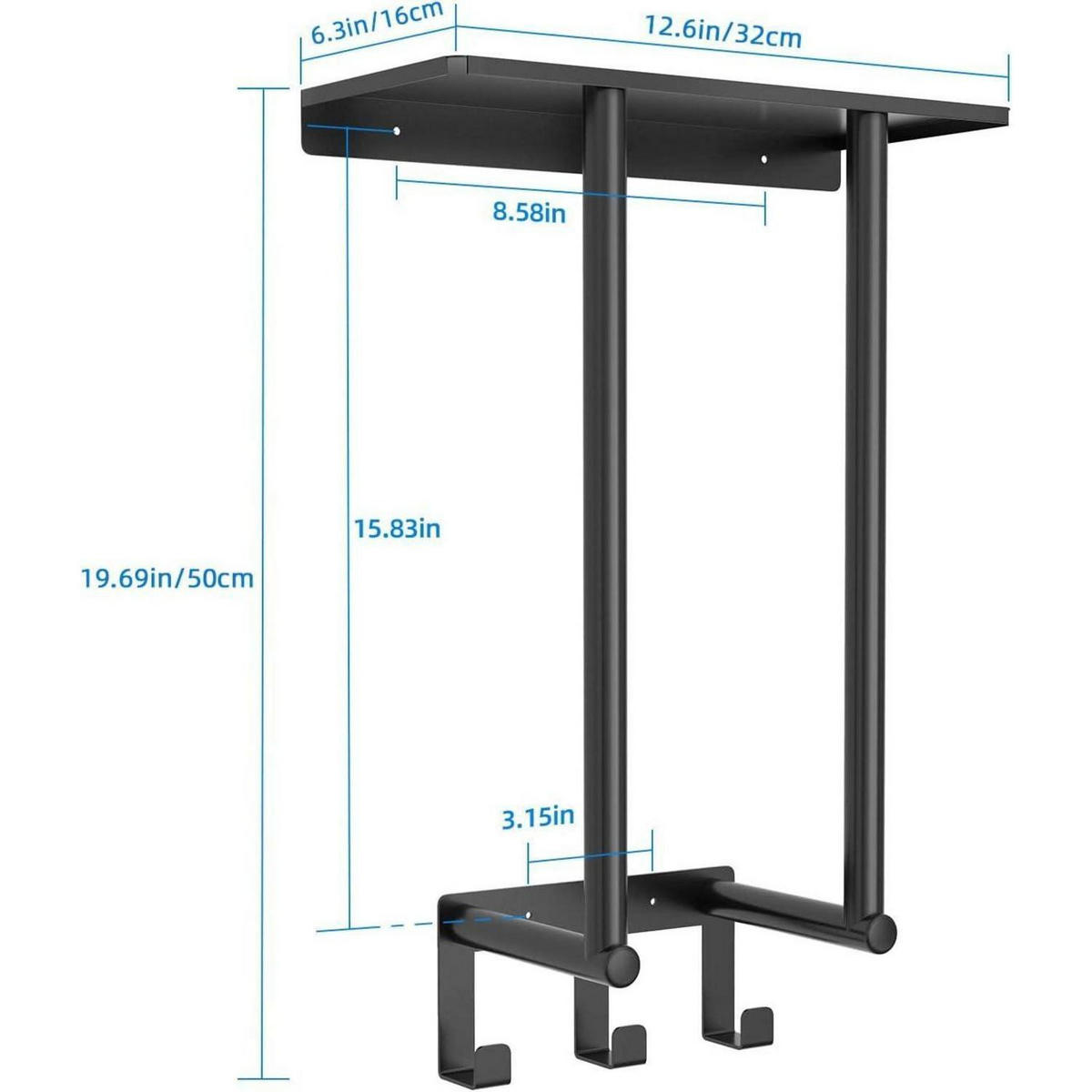 HANDTUCHREGAL mit Ablage und Haken 50 cm Schwarz - Schwarz, Metall (32/16/50cm)