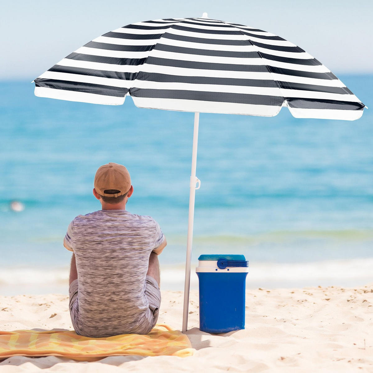 STRANDSCHIRM 200 cm, Höhenverstellbar - Weiß/Dunkelblau, Textil (200/200cm) - Outtec