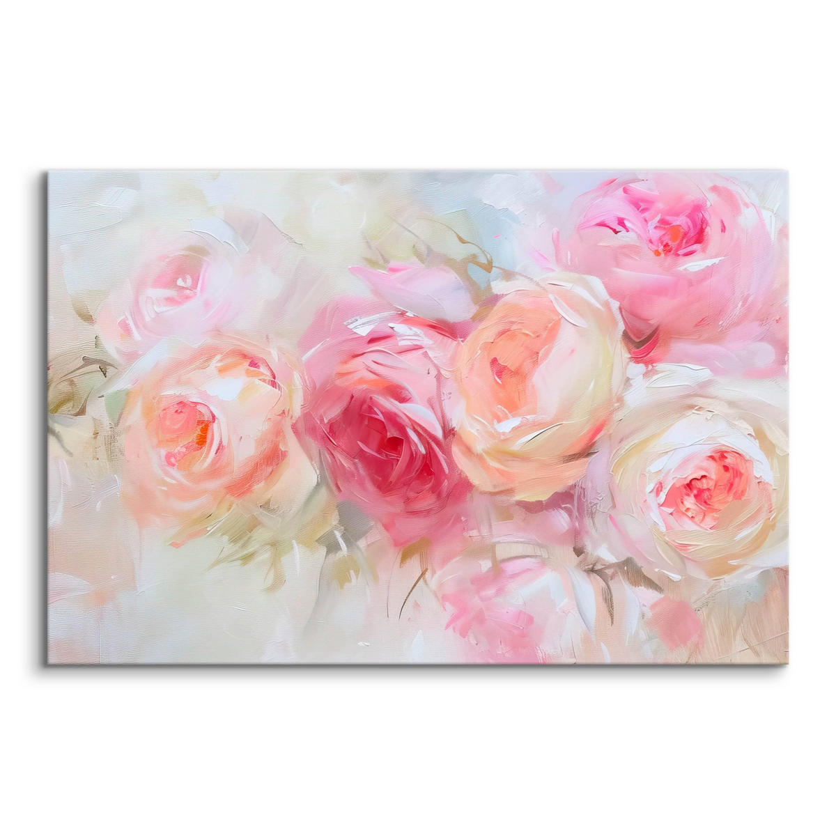 LEINWANDBILD für Wohnzimmer Rosen Blumen Natur Malarei 90cm x 60cm - Beige/Weiß, Textil (90/60cm) - Muralo